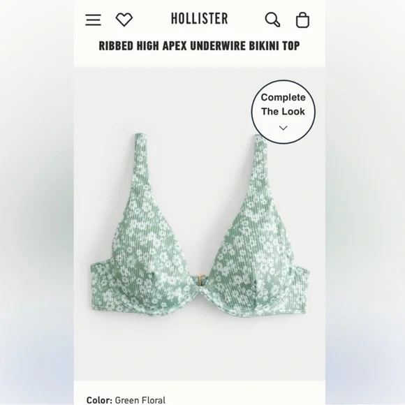 Ribbed High apex underwire bikini top green floral hollister - Picture 3 of 3